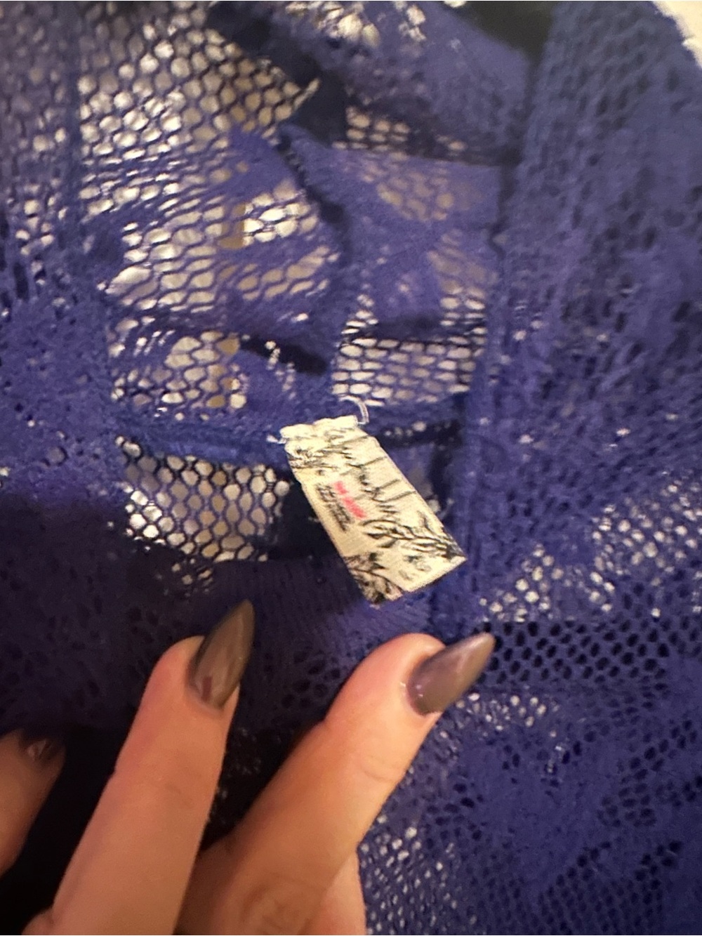 Sheer Floral Lace Long-Sleeve Top - Deep Blue